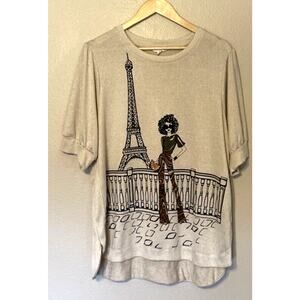Love & Lace Knit Sweater Top Size 1X Beige Eiffel Tower Fashion Woman Beaded